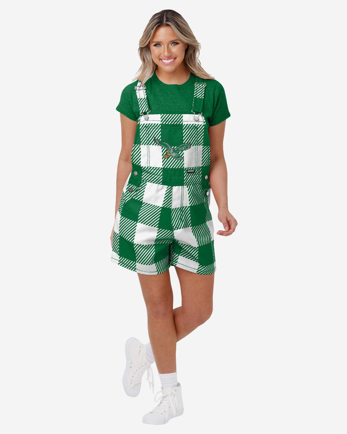 Philadelphia Eagles Womens Kelly Green Plaid Bib Shortalls, Size: XL Philadelphia Eagles Womens Kelly Green Plaid Bib Shortalls, Size: XL