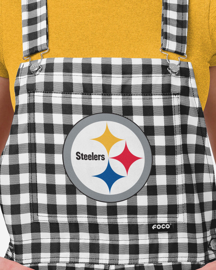 Pittsburgh Steelers Womens Gingham Check Bib Shortalls FOCO - FOCO.com
