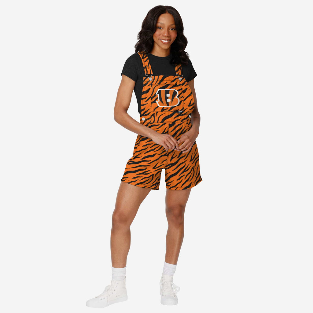 Cincinnati Bengals Womens Tiger Stripe Thematic Bib Shortalls FOCO XS - FOCO.com