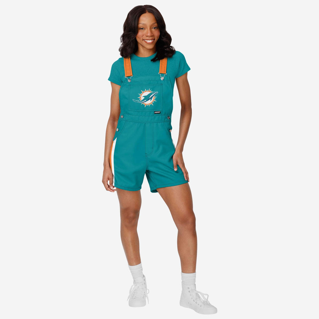 Miami Dolphins Womens Team Stripe Bib Shortalls FOCO XS - FOCO.com