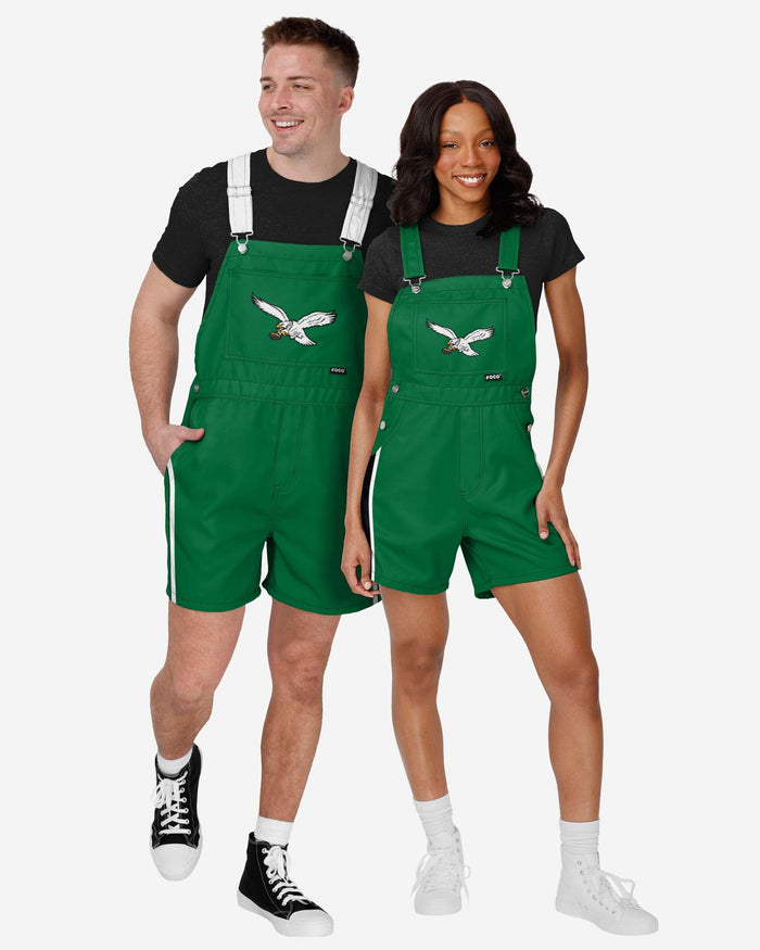 Philadelphia Eagles Womens Kelly Green Team Stripe Bib Shortalls FOCO - FOCO.com