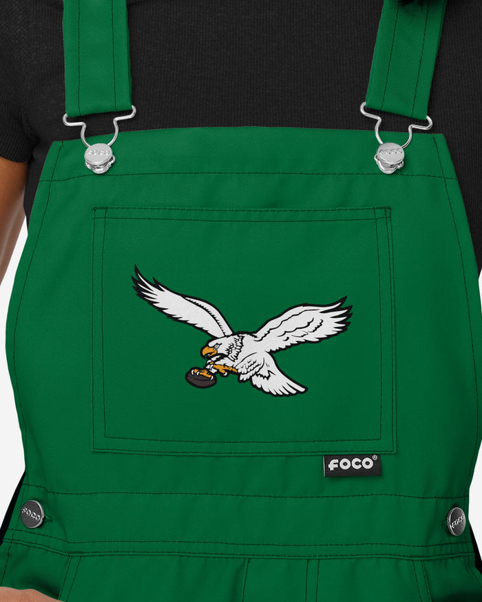 Philadelphia Eagles Womens Kelly Green Team Stripe Bib Shortalls FOCO - FOCO.com
