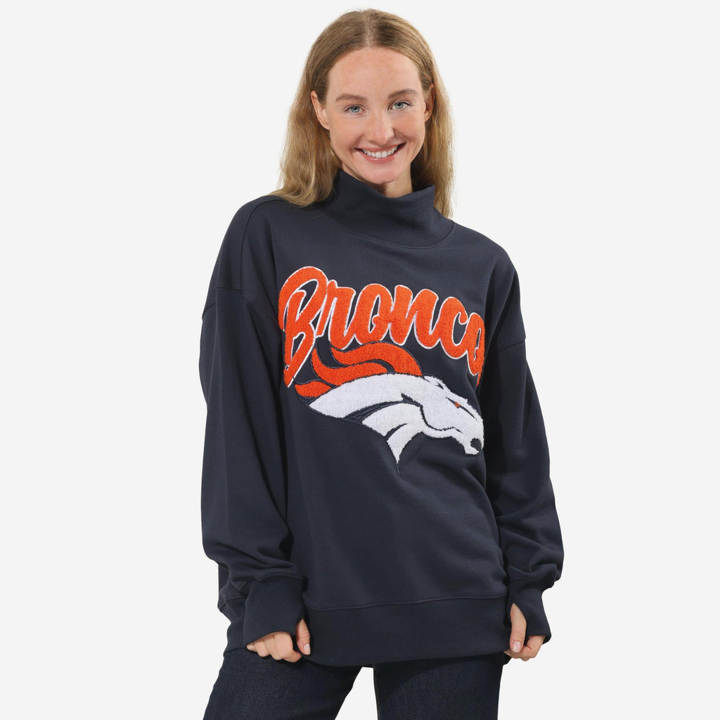 Denver Broncos Chenille Logo Oversized Mockneck Sweatshirt FOCO S - FOCO.com