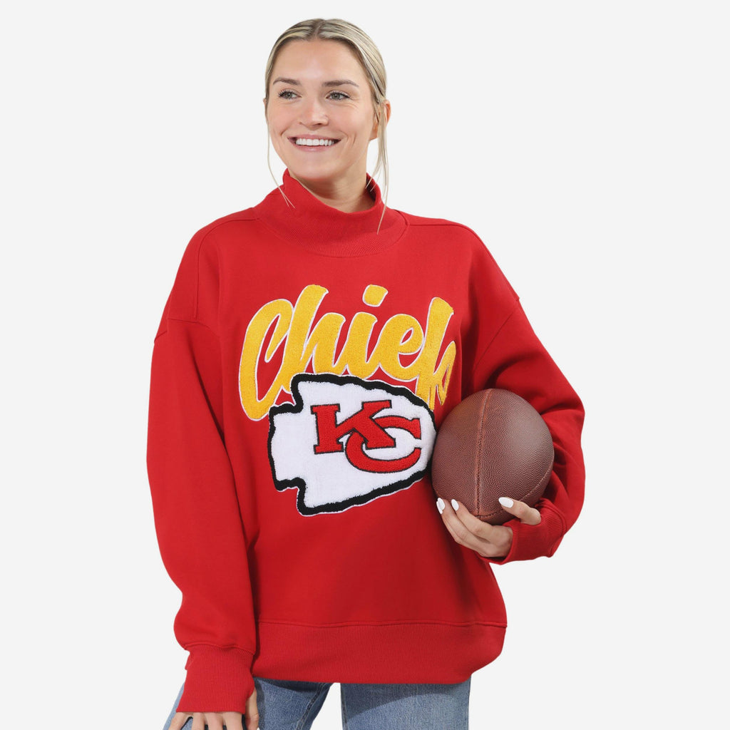 Kansas City Chiefs Chenille Logo Oversized Mockneck Sweatshirt FOCO S - FOCO.com