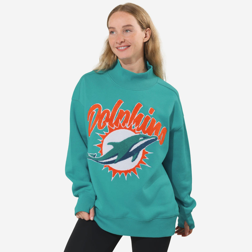 Miami Dolphins Chenille Logo Oversized Mockneck Sweatshirt FOCO S - FOCO.com