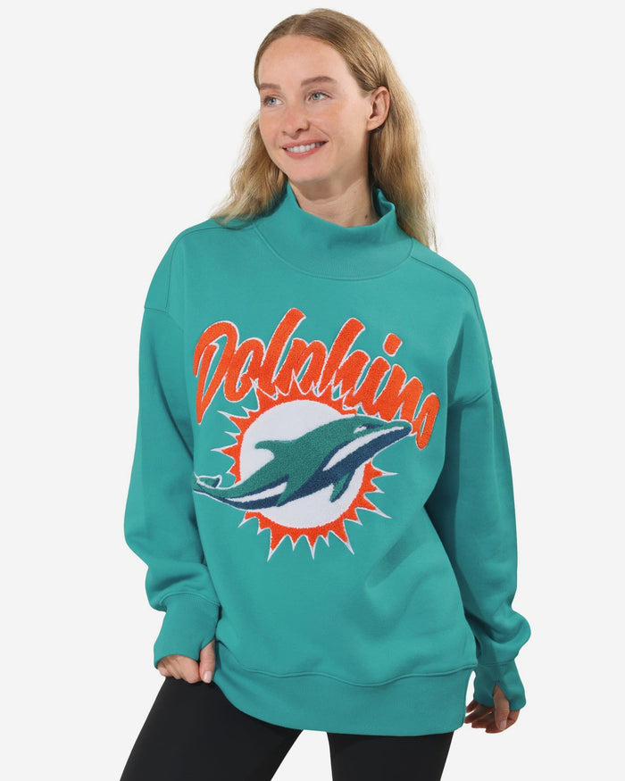 Miami Dolphins Chenille Logo Oversized Mockneck Sweatshirt FOCO S - FOCO.com