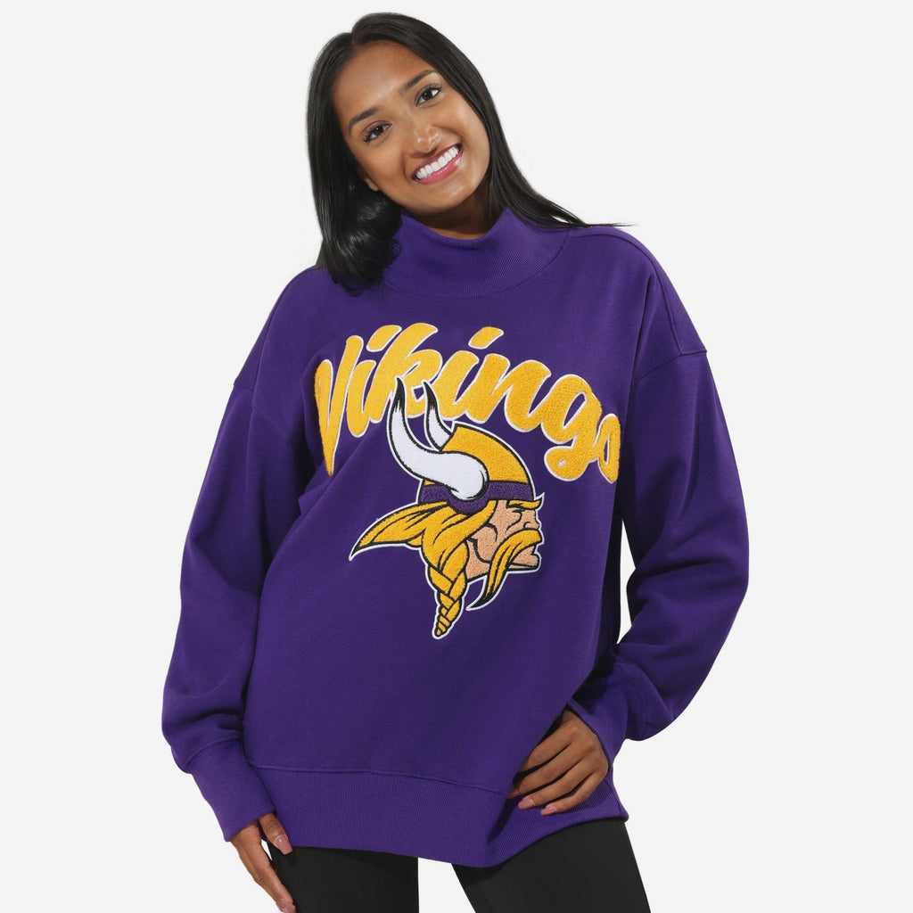Minnesota Vikings Chenille Logo Oversized Mockneck Sweatshirt FOCO S - FOCO.com