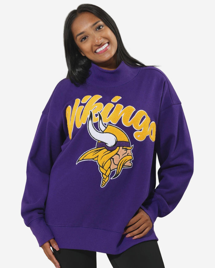 Minnesota Vikings Chenille Logo Oversized Mockneck Sweatshirt FOCO S - FOCO.com