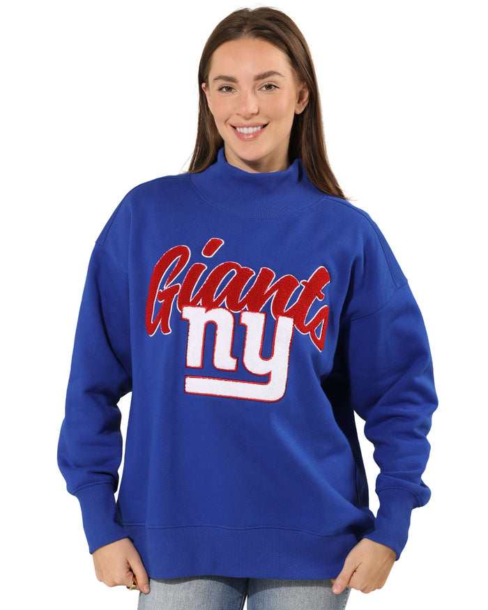 New York Giants Womens Chenille Oversized Mockneck Sweatshirt FOCO S - FOCO.com