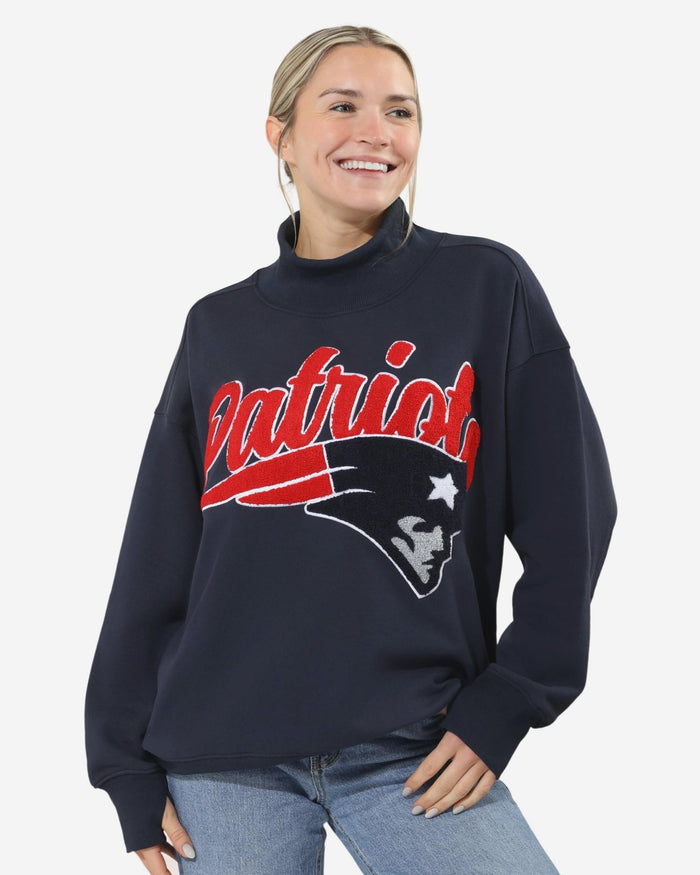 New England Patriots Chenille Logo Oversized Mockneck Sweatshirt FOCO S - FOCO.com