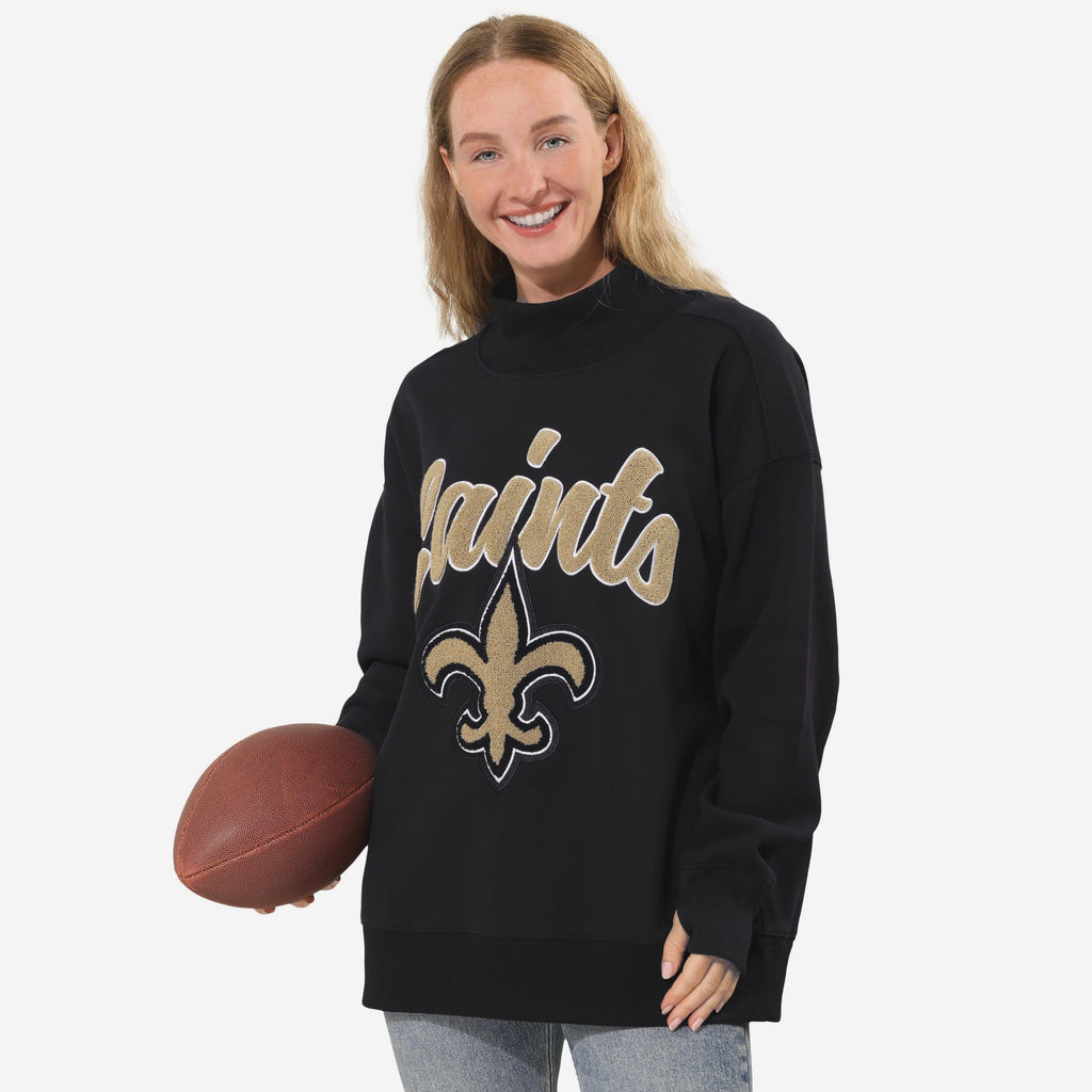 New Orleans Saints Chenille Logo Oversized Mockneck Sweatshirt FOCO S - FOCO.com