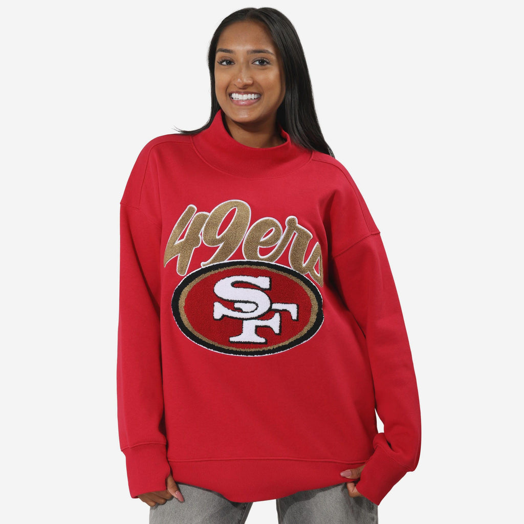 San Francisco 49ers Chenille Logo Oversized Mockneck Sweatshirt FOCO S - FOCO.com