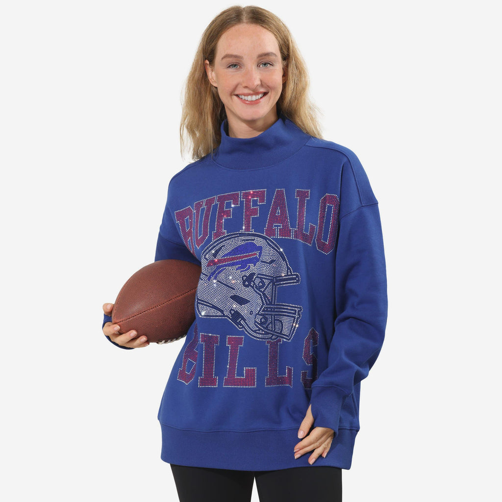 Buffalo Bills Rhinestone Logo Mock Neck Oversized Sweater FOCO S - FOCO.com