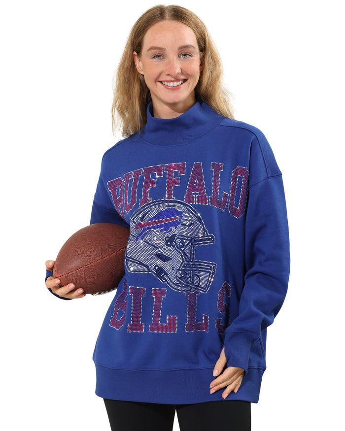 Buffalo Bills Rhinestone Logo Mock Neck Oversized Sweater FOCO S - FOCO.com