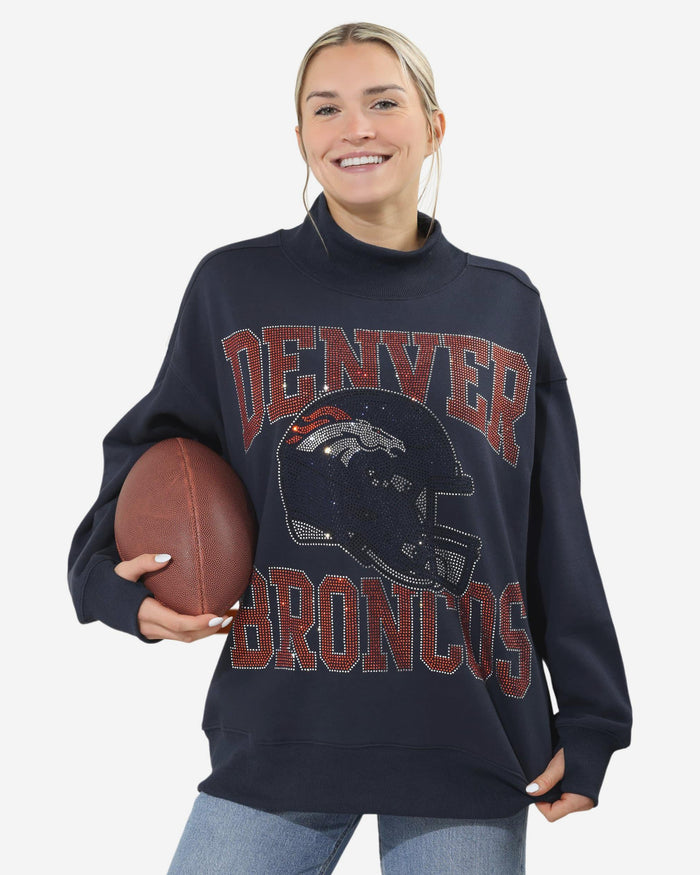 Denver Broncos Rhinestone Logo Mock Neck Oversized Sweater FOCO S - FOCO.com