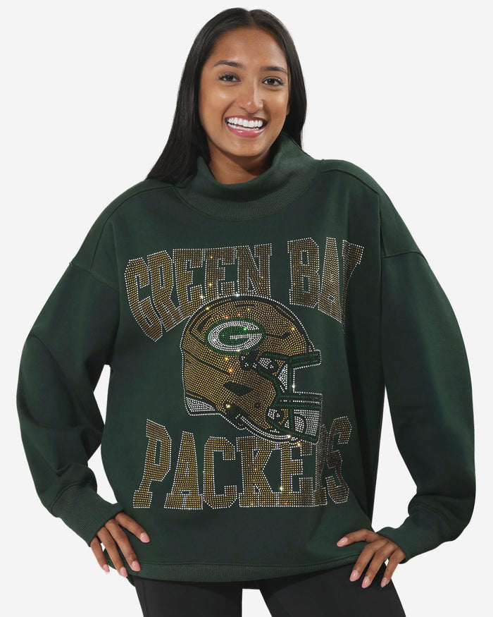 Green Bay Packers Rhinestone Logo Mock Neck Oversized Sweater FOCO S - FOCO.com