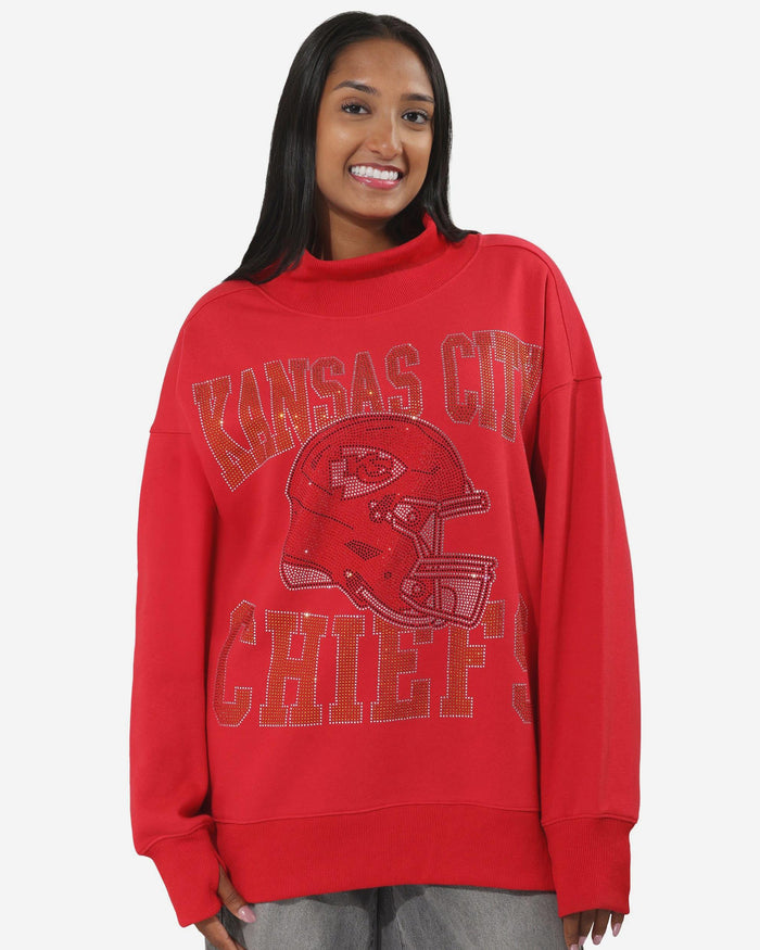 Kansas City Chiefs Rhinestone Logo Mock Neck Oversized Sweater FOCO S - FOCO.com
