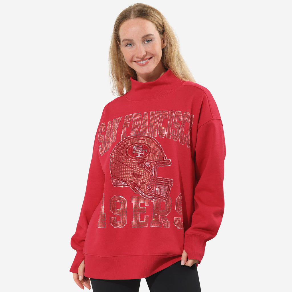 San Francisco 49ers Rhinestone Logo Mock Neck Oversized Sweater FOCO S - FOCO.com