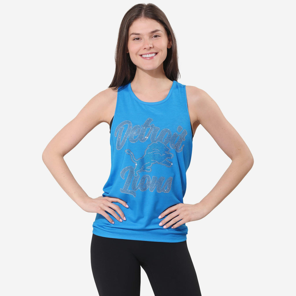 Detroit Lions Rhinestone Tie-Breaker Sleeveless Top FOCO S - FOCO.com