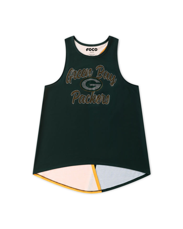 Green Bay Packers Rhinestone Tie-Breaker Sleeveless Top