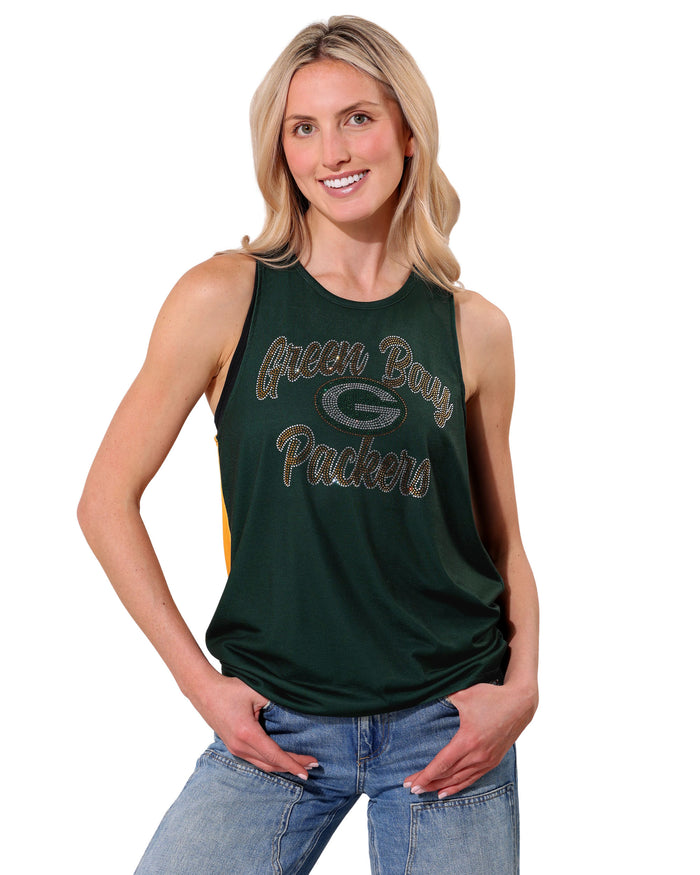Green Bay Packers Rhinestone Tie-Breaker Sleeveless Top