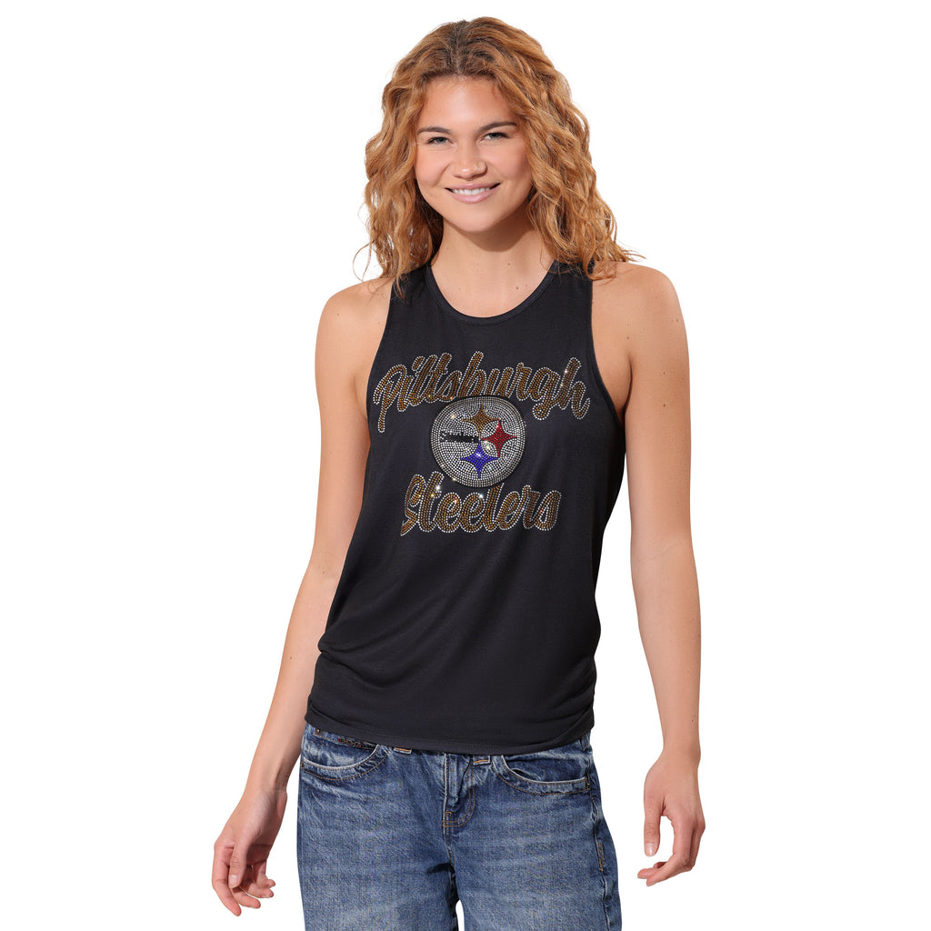 Pittsburgh Steelers Rhinestone Tie-Breaker Sleeveless Top FOCO S - FOCO.com