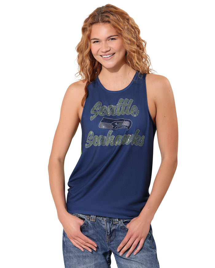 Seattle Seahawks Rhinestone Tie-Breaker Sleeveless Top
