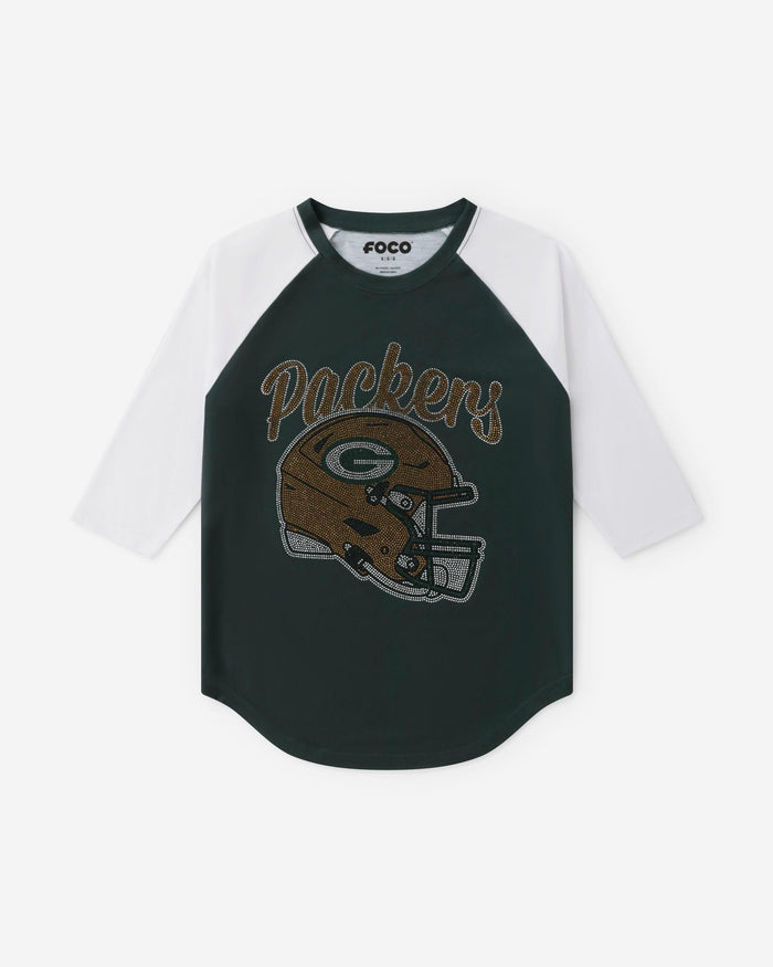 Green Bay Packers Rhinestone Raglan T-Shirt FOCO S - FOCO.com