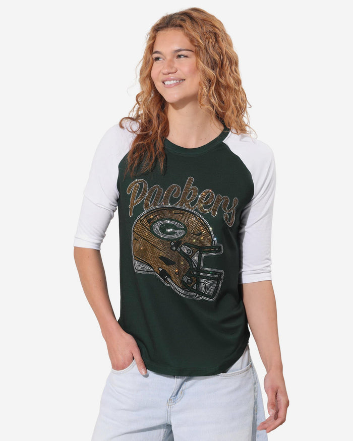 Green Bay Packers Rhinestone Raglan T-Shirt FOCO S - FOCO.com