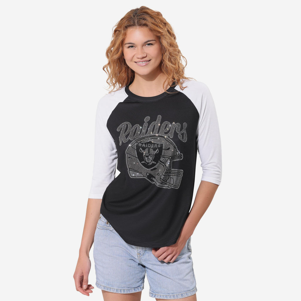 Las Vegas Raiders Rhinestone Raglan T-Shirt FOCO S - FOCO.com