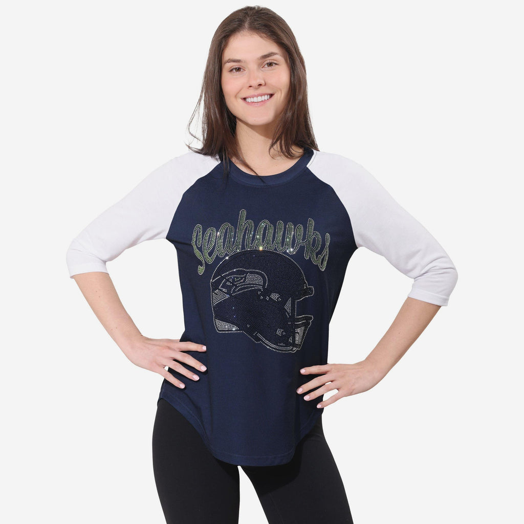 Seattle Seahawks Rhinestone Raglan T-Shirt FOCO S - FOCO.com