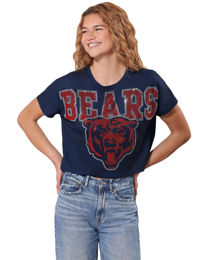 Chicago Bears Big Wordmark Rhinestone Crop Top FOCO S - FOCO.com