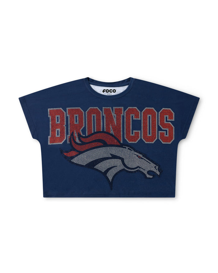Denver Broncos Big Wordmark Rhinestone Crop Top FOCO S - FOCO.com