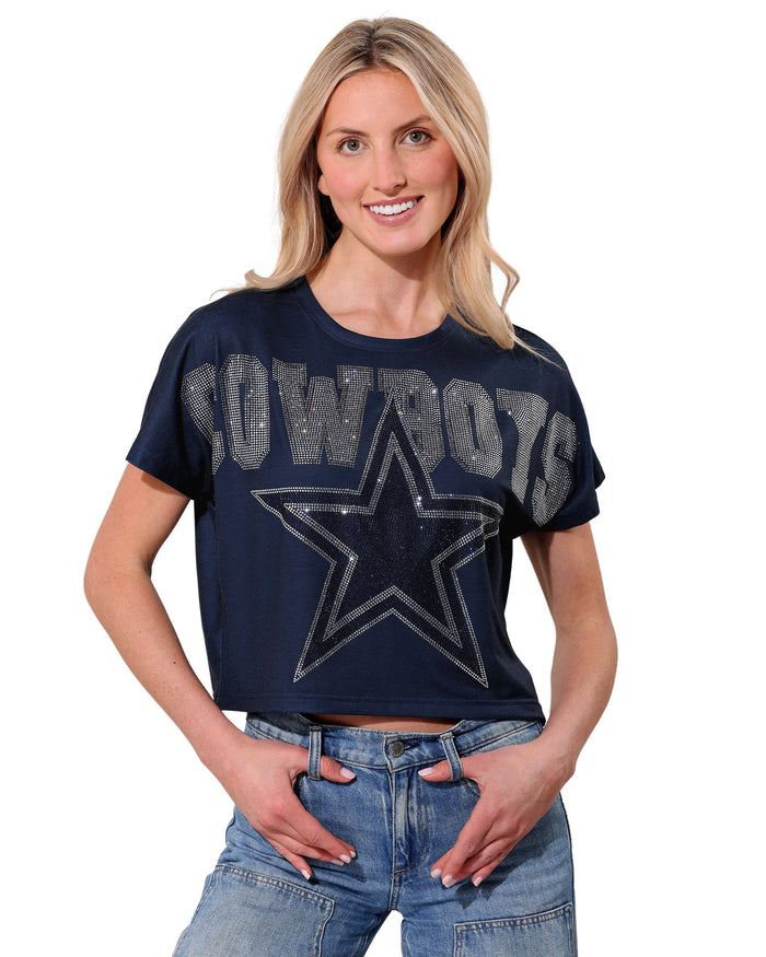 Dallas Cowboys Big Wordmark Rhinestone Crop Top FOCO S - FOCO.com