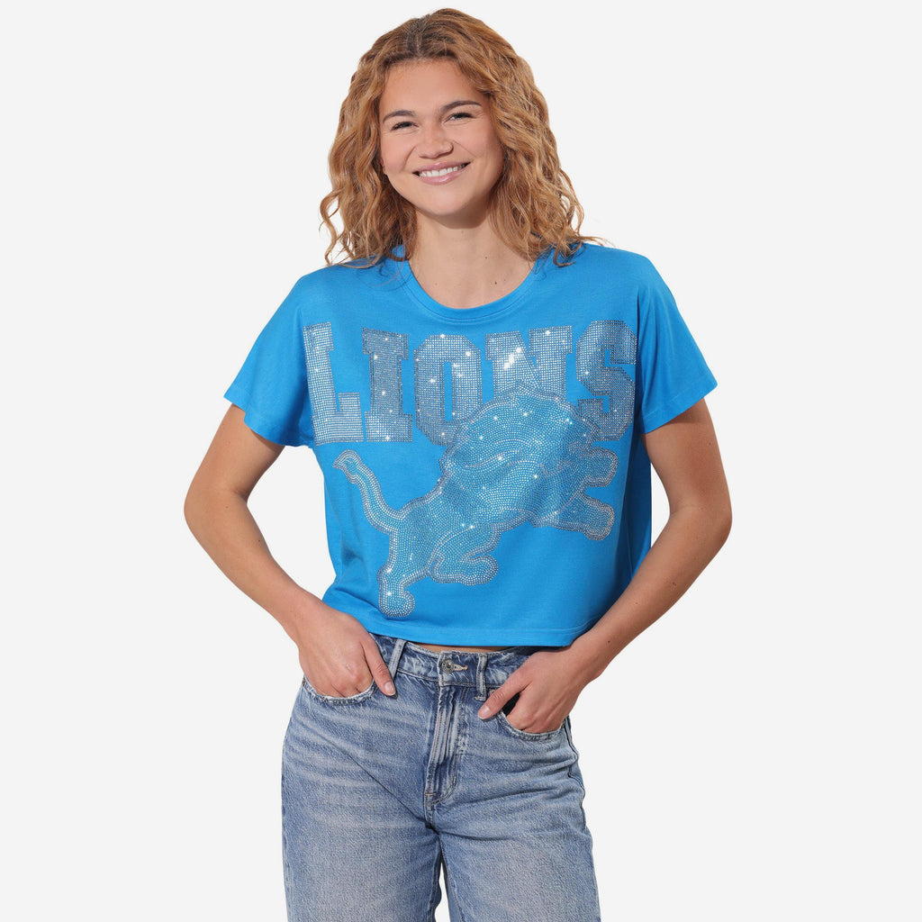 Detroit Lions Big Wordmark Rhinestone Crop Top FOCO S - FOCO.com