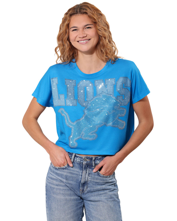 Detroit Lions Big Wordmark Rhinestone Crop Top FOCO S - FOCO.com
