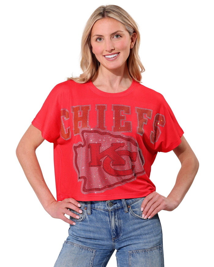 Kansas City Chiefs Big Wordmark Rhinestone Crop Top FOCO S - FOCO.com