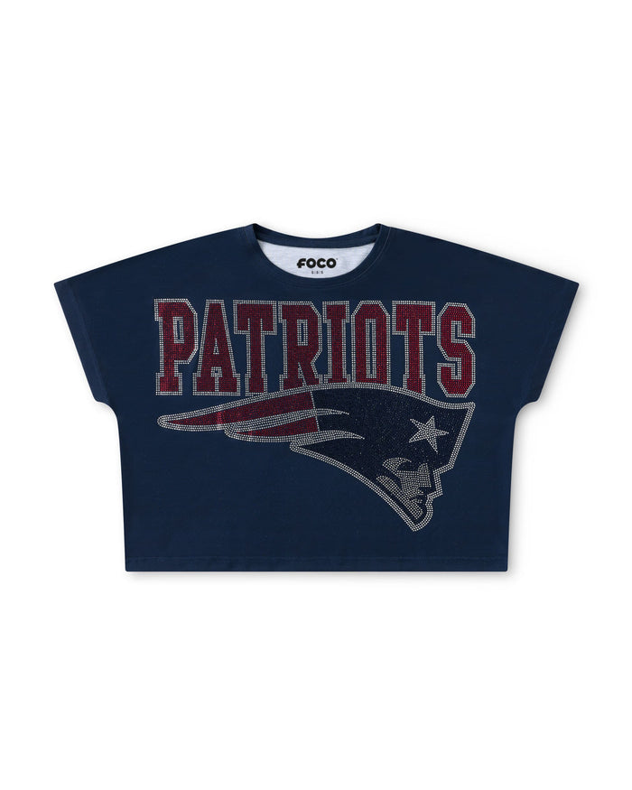 New England Patriots Big Wordmark Rhinestone Crop Top FOCO S - FOCO.com