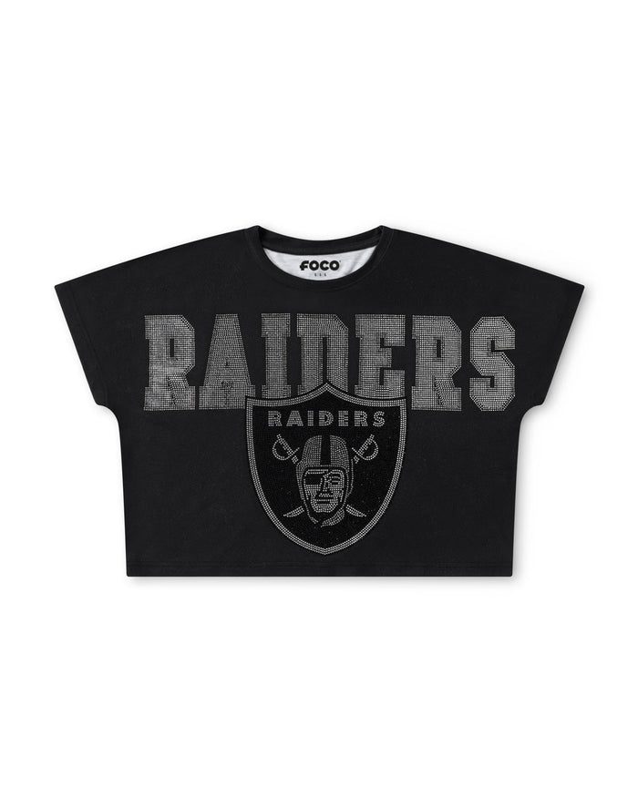 Las Vegas Raiders Big Wordmark Rhinestone Crop Top FOCO S - FOCO.com
