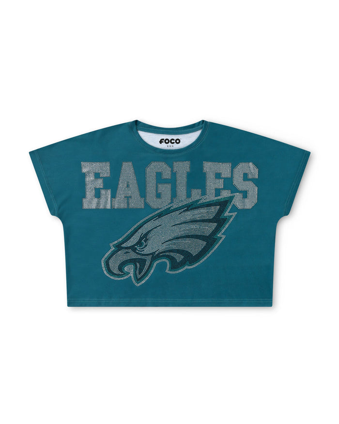 Philadelphia Eagles Big Wordmark Rhinestone Crop Top FOCO S - FOCO.com