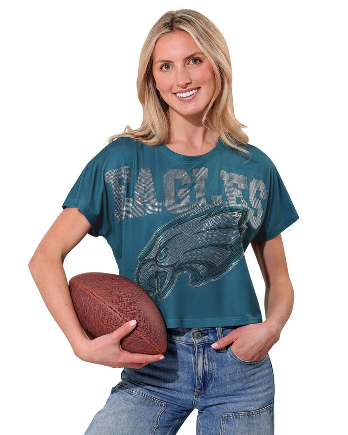 Philadelphia Eagles Big Wordmark Rhinestone Crop Top FOCO S - FOCO.com