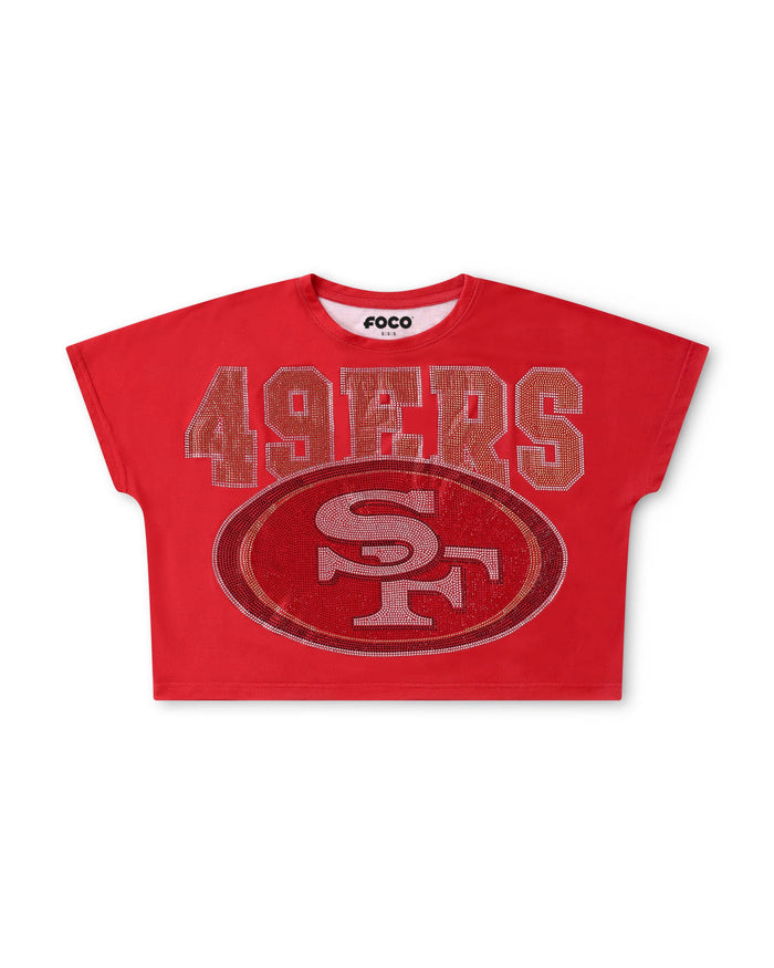 San Francisco 49ers Big Wordmark Rhinestone Crop Top FOCO S - FOCO.com