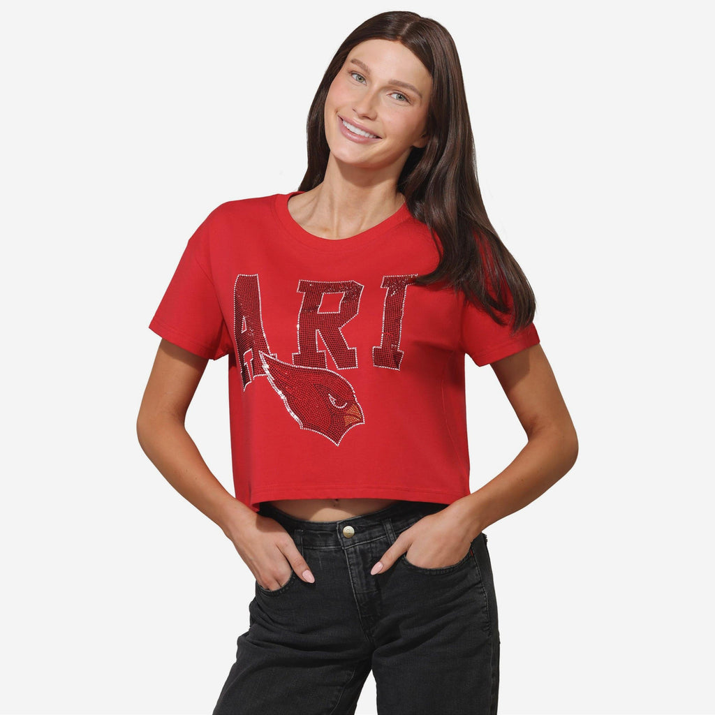 Arizona Cardinals Womens Rhinestone Logo Crop Top FOCO S - FOCO.com