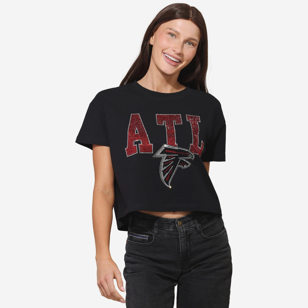 Atlanta Falcons Womens Rhinestone Logo Crop Top FOCO S - FOCO.com