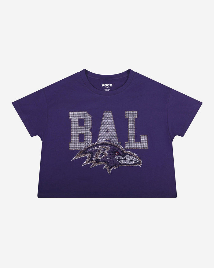 Baltimore Ravens Womens Rhinestone Logo Crop Top FOCO S - FOCO.com