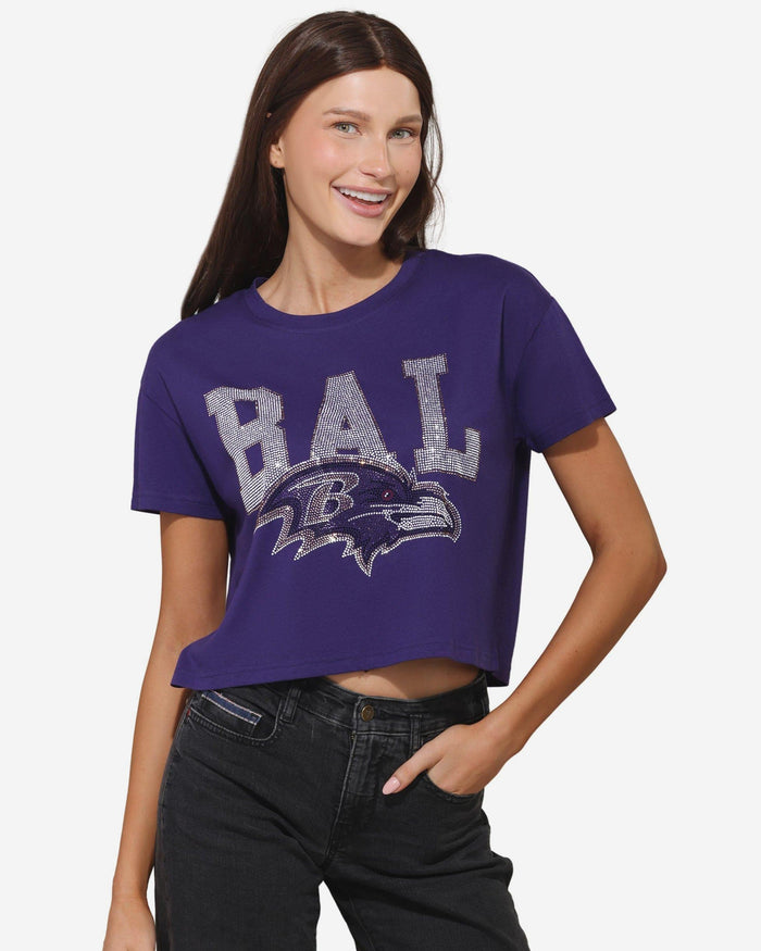 Baltimore Ravens Womens Rhinestone Logo Crop Top FOCO S - FOCO.com
