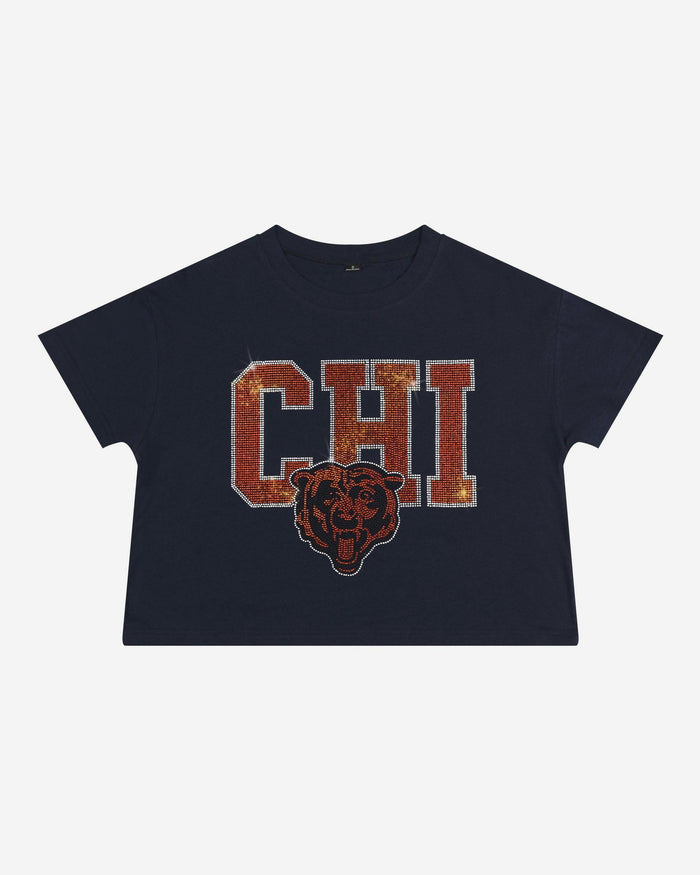 Chicago Bears Womens Rhinestone Logo Crop Top FOCO S - FOCO.com
