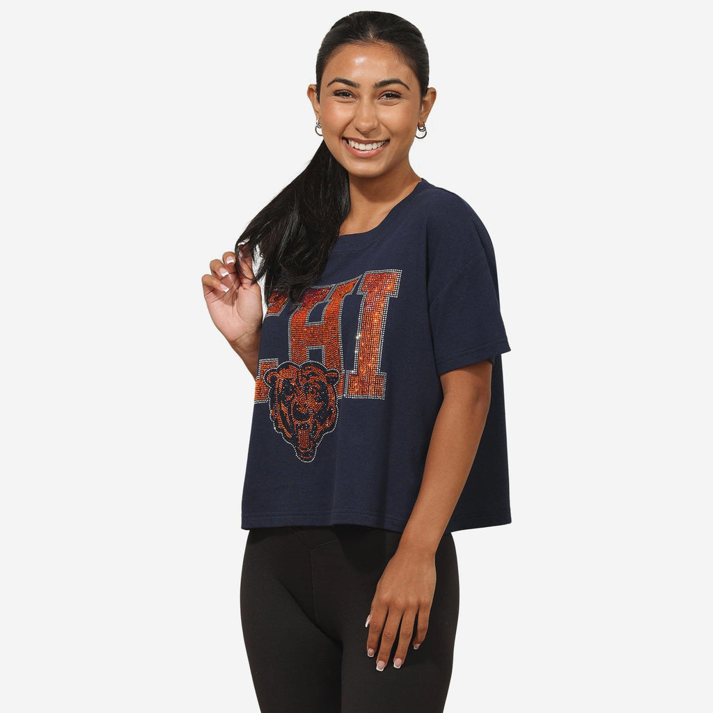 Chicago Bears Womens Rhinestone Logo Crop Top FOCO S - FOCO.com