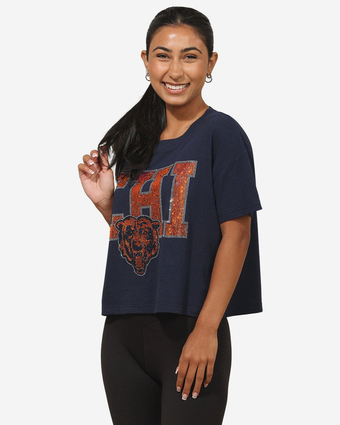 Chicago Bears Womens Rhinestone Logo Crop Top FOCO S - FOCO.com