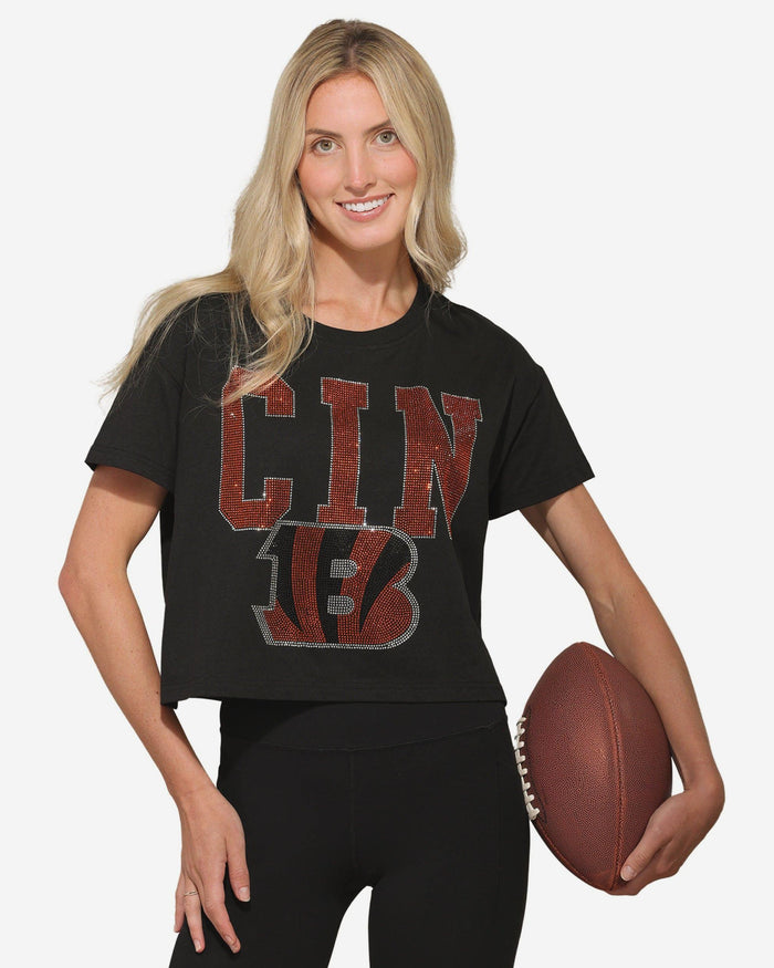 Cincinnati Bengals Womens Rhinestone Logo Crop Top FOCO S - FOCO.com